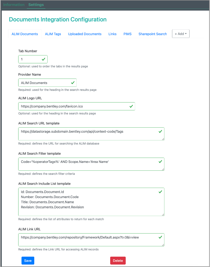 Configuration ALIM