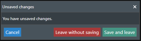 Discard unsaved changes popup