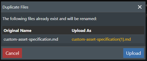 Duplicate files popup