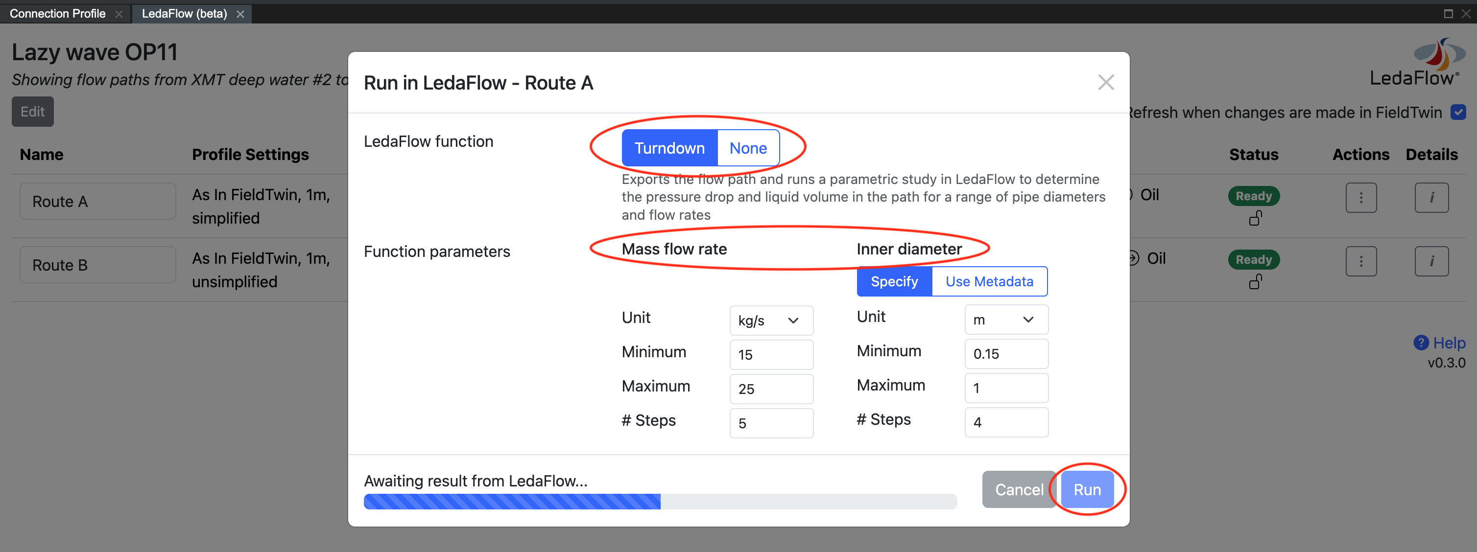 Running a LedaFlow function