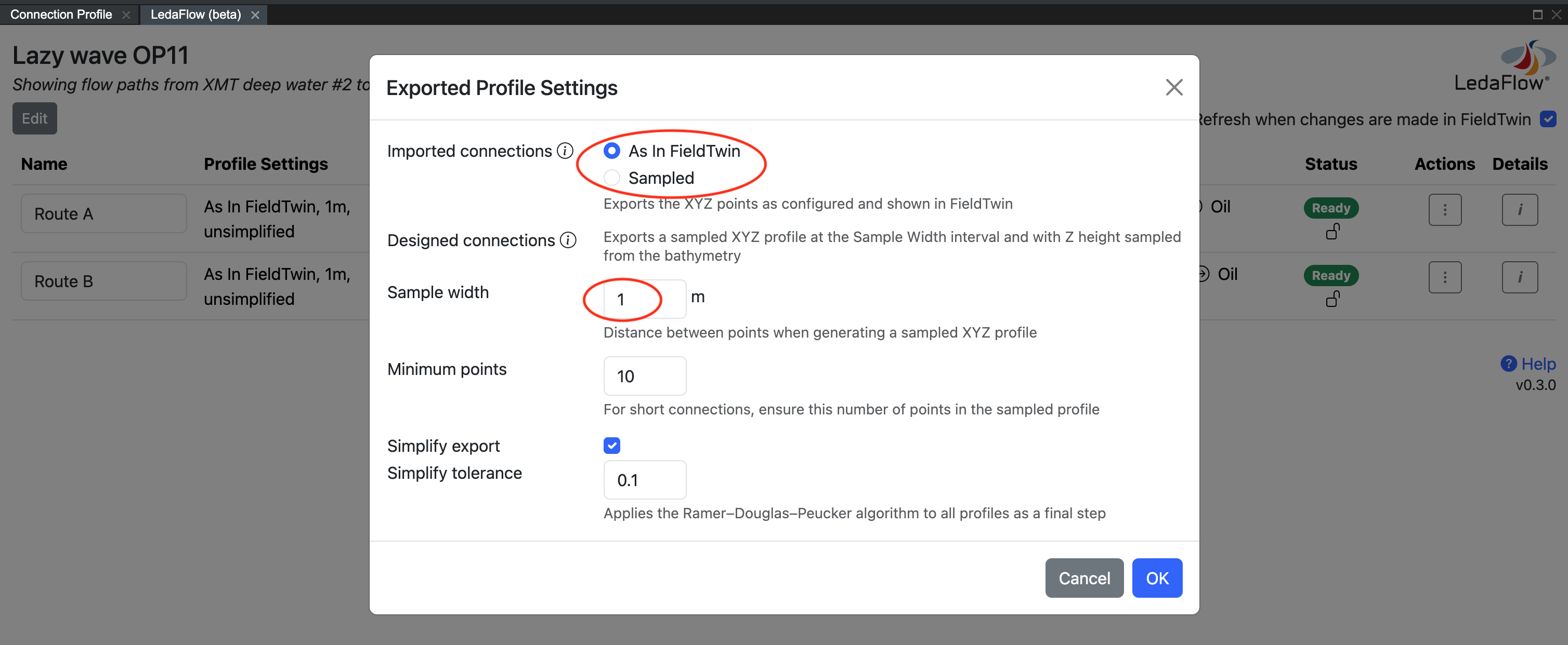 Changing the export settings
