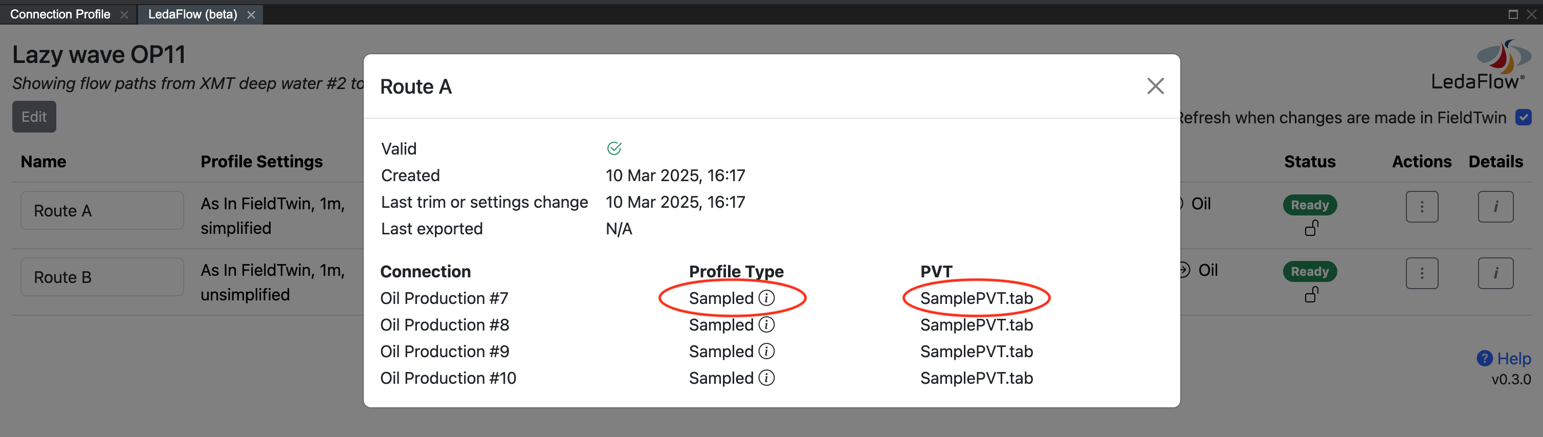 Viewing the exported profile types