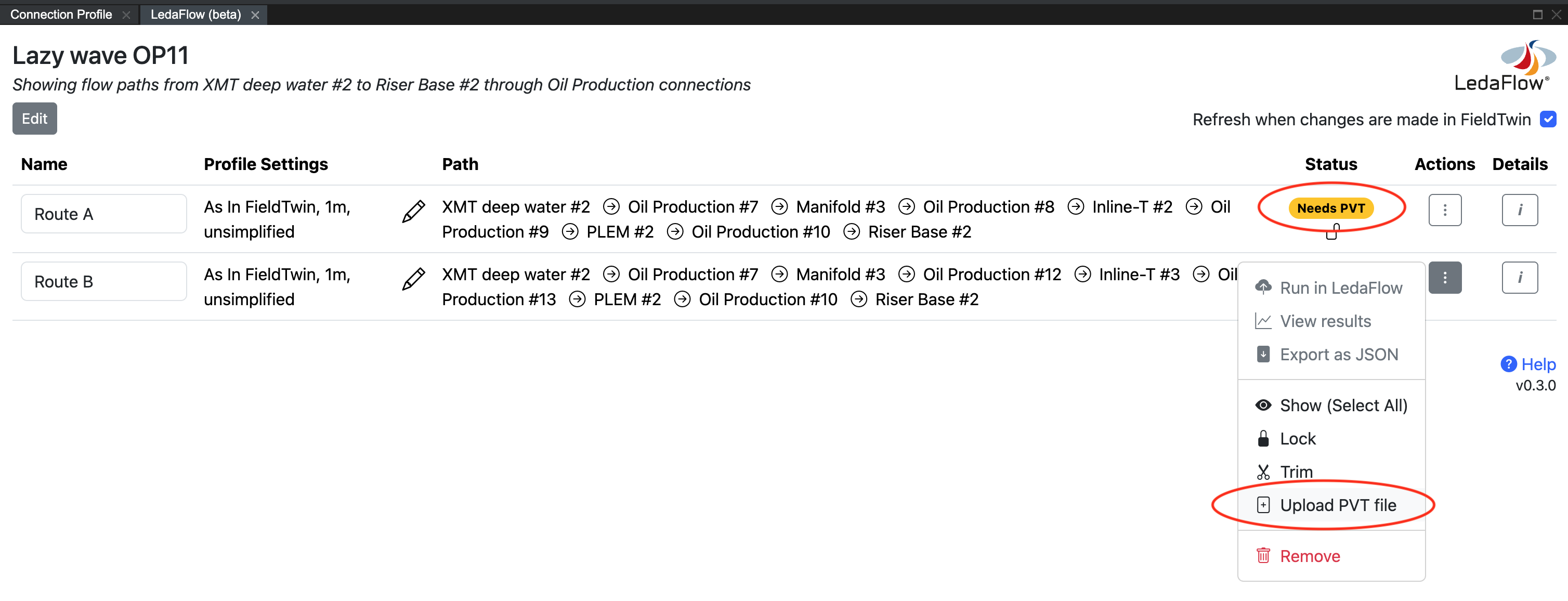 Upload PVT file menu