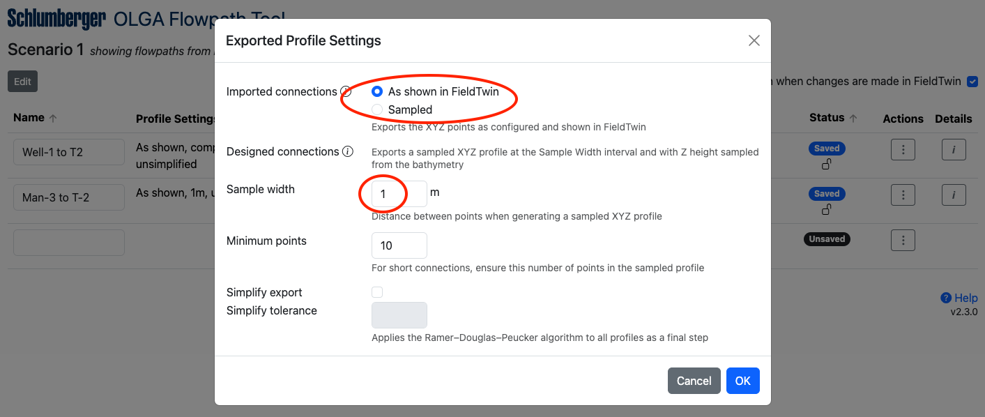 Changing the export settings
