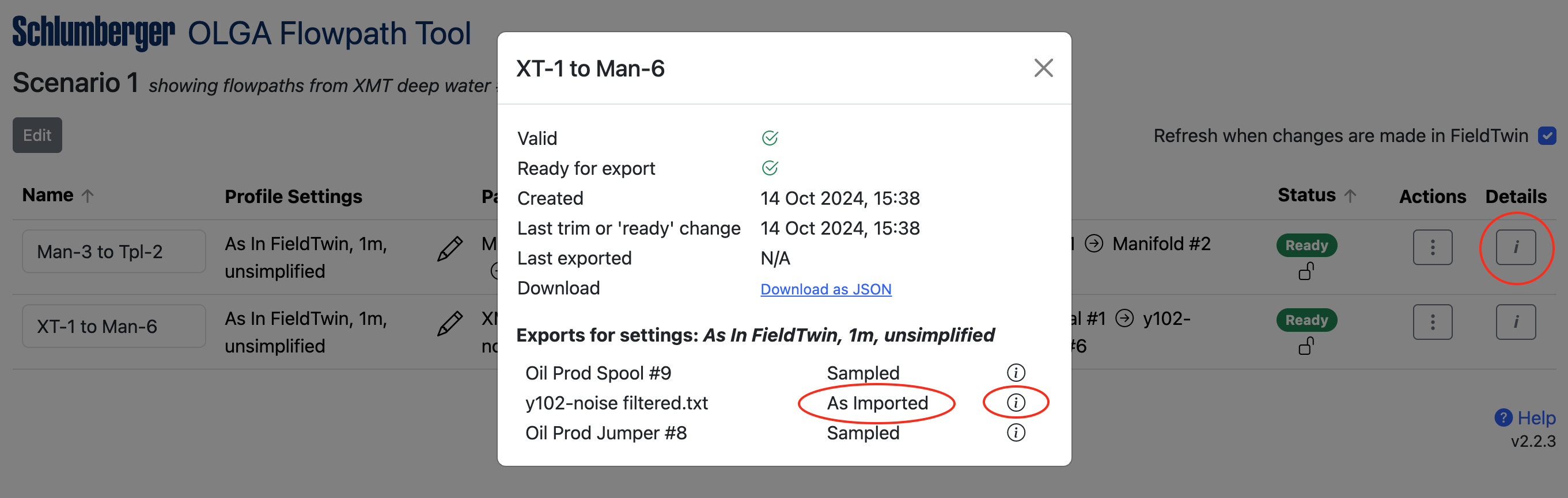 Viewing the exported profile types