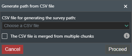 Generate survey path popup - choose CSV file