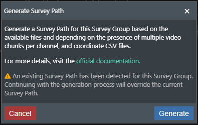 Overwrite generated survey path popup