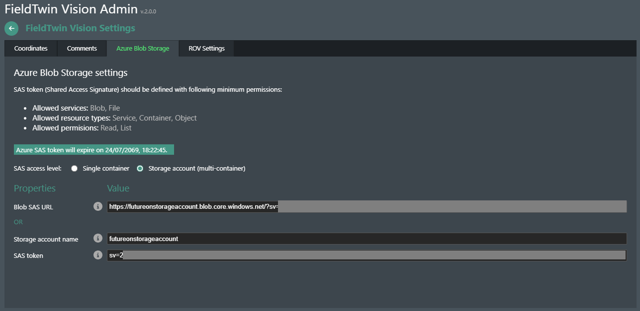 Azure Blob Storage settings