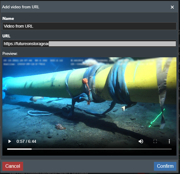 Add video from URL popup view