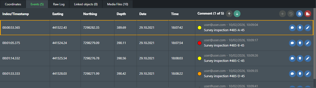 Events tab