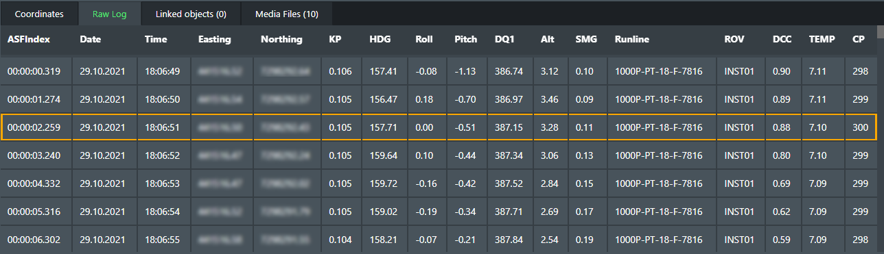 Raw log tab