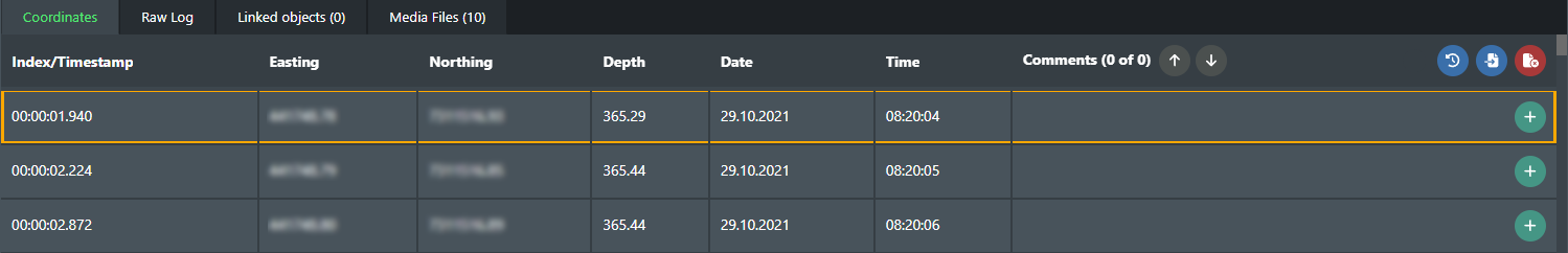 Coordinates tab