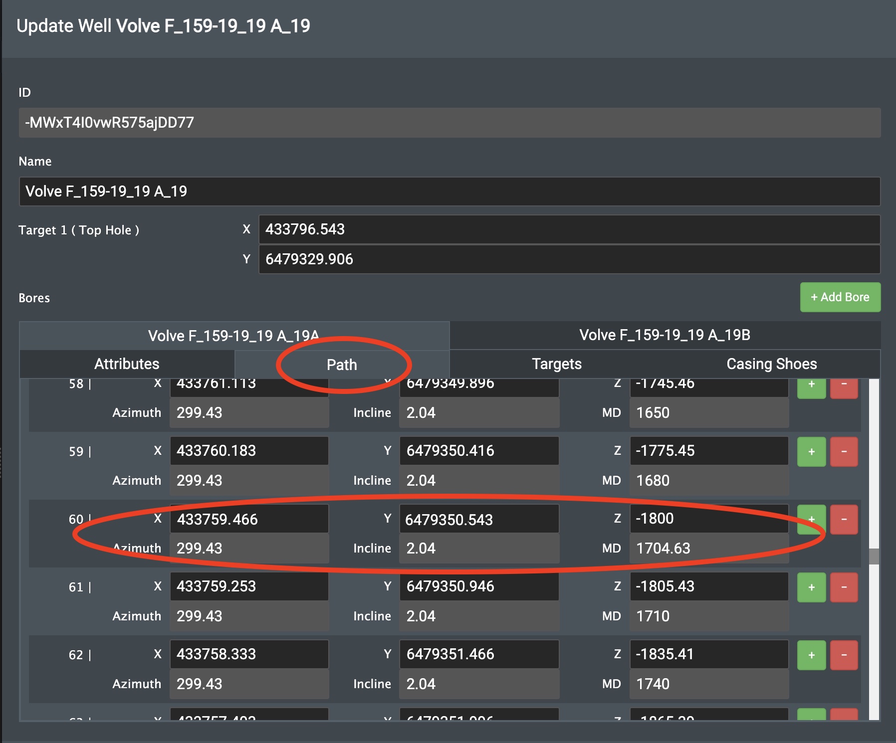 Casing shoe position lookup
